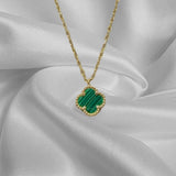 Malachite Clover Pendant with Necklace (14kt Yellow Gold)