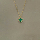 Malachite Clover Pendant with Necklace (14kt Yellow Gold)